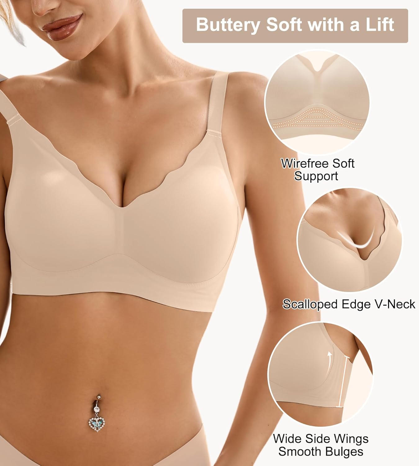 Wireless Bras for Women Bralette - Womens Seamless Push Up Full Coverage Wirefree Padded Sleep Bra with Support and Lift - Image 2