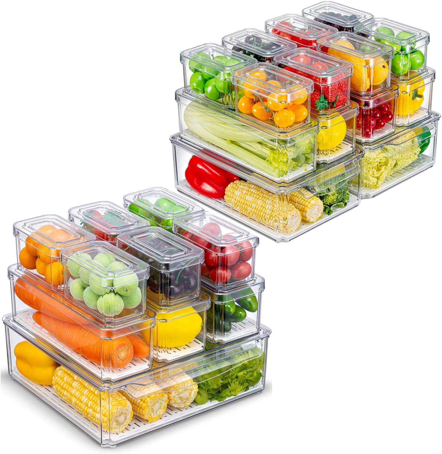 Fridge Organizer, Stackable Refrigerator Organizer Bins with Lids, BPA-Free Produce Fruit Storage Containers for Storage Clear for Kitchen, Food, Drinks, Vegetable Storage