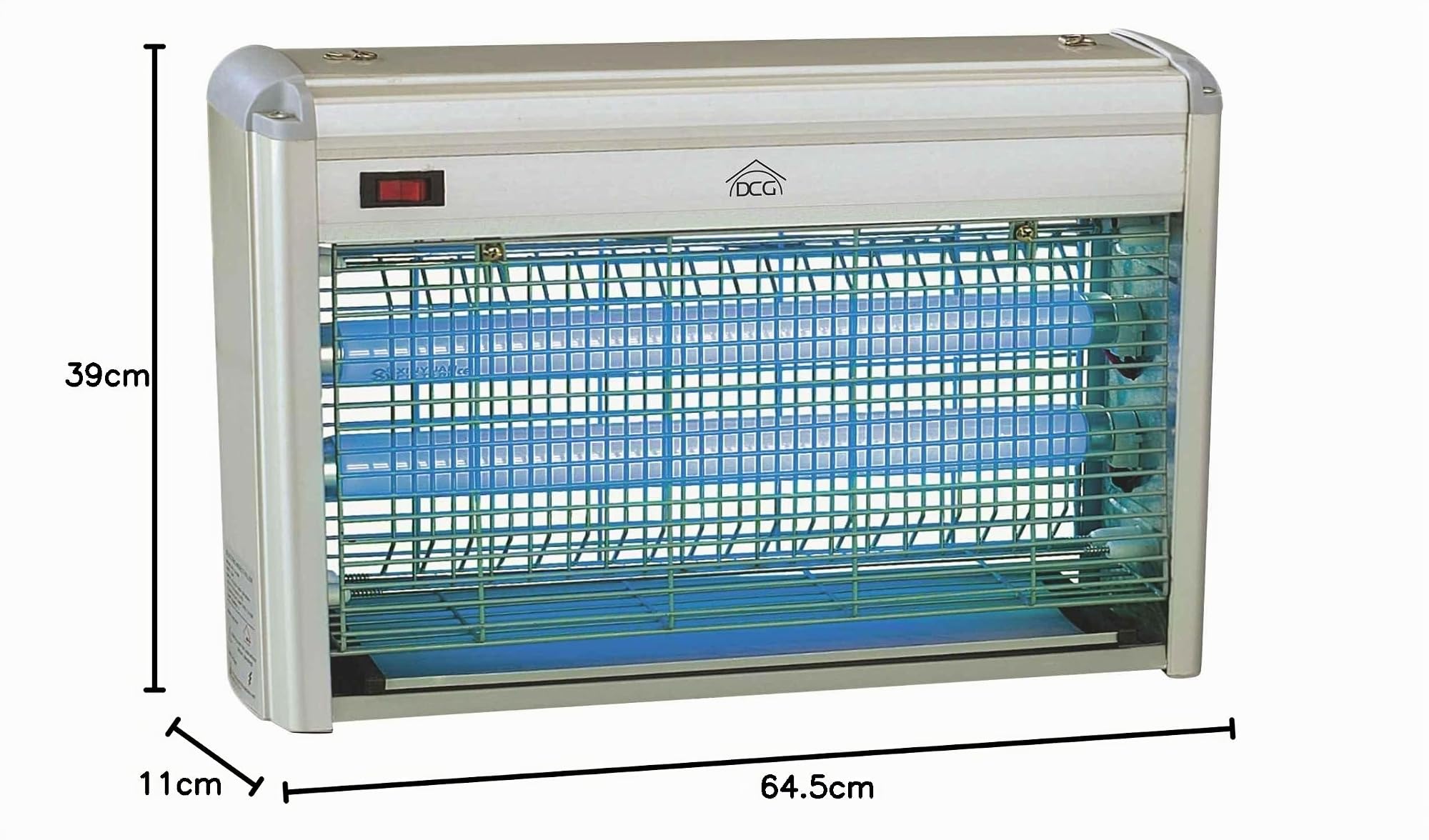 DCG ZA4010 - Zanzariera 40W, 2 tubi fluorescenti, Tasto On/Off, Griglia protettiva in metallo, Vaschetta raccolta insetti. Dimensioni: 64.5 x 11.5 x 39 cm