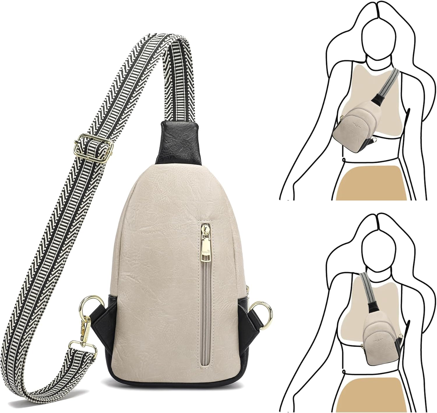 INICAT Crossbody Sling Bags Fanny Packs Leather Purses Chest Bag for Women - Image 5