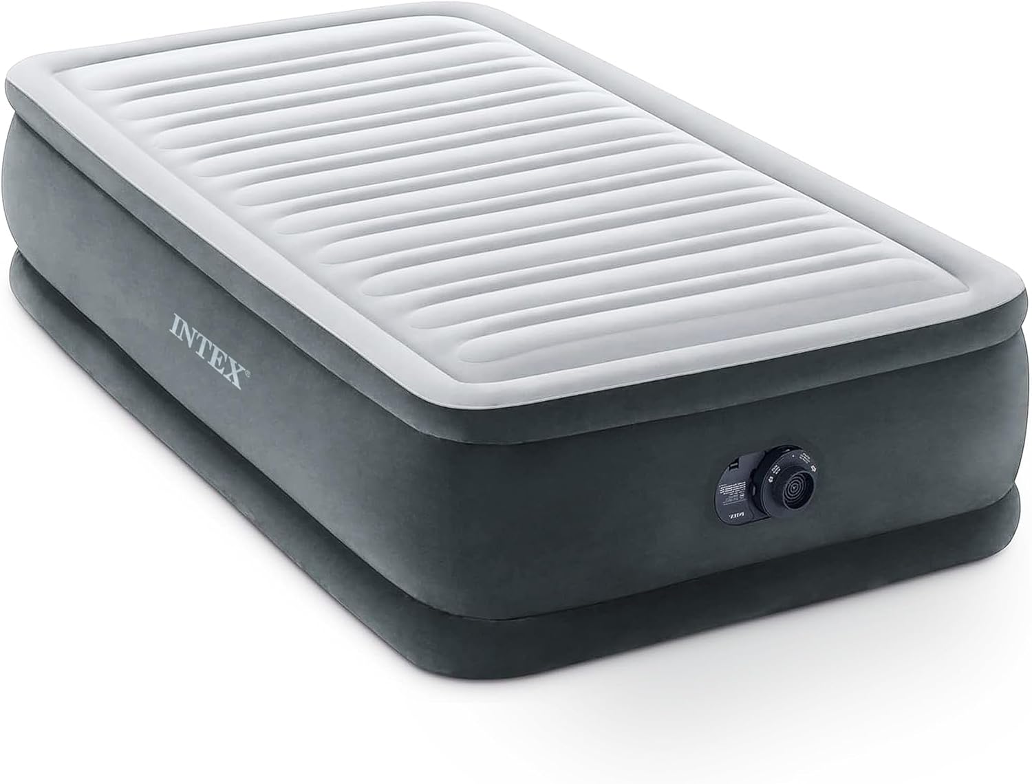Intex 67765ED Dura-Beam Deluxe Comfort-Plush Mid-Rise Air Mattress : Fiber-Tech – Twin Size – Built-in Electric Pump – 13in Bed Height – 300lb Weight Capacity
