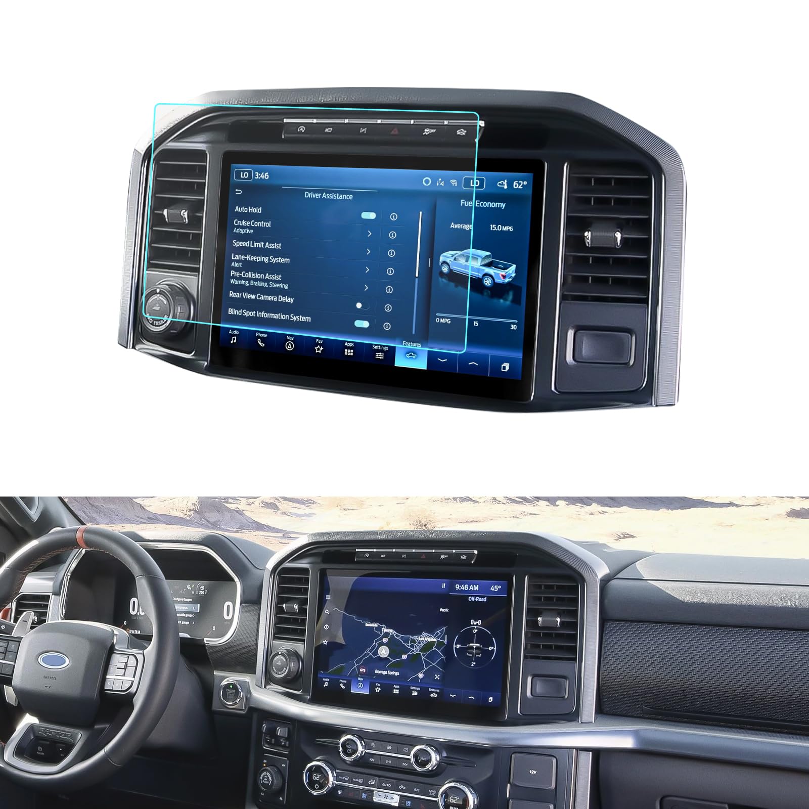 LUWU for 2021-2025 Ford F150 Screen Protector 12Inch 2024 Ford F-150 Accessories F150 Navigation Protective Film F 150 Touchscreen Protector Tempered