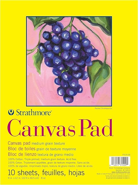 Strathmore 300 Series, Canvas Pad, 9x12 inch, 10 Sheets – Triple Primed, 100% Cotton Canvas, Plein Air Artists, Acrylic Paint and Oil Paint