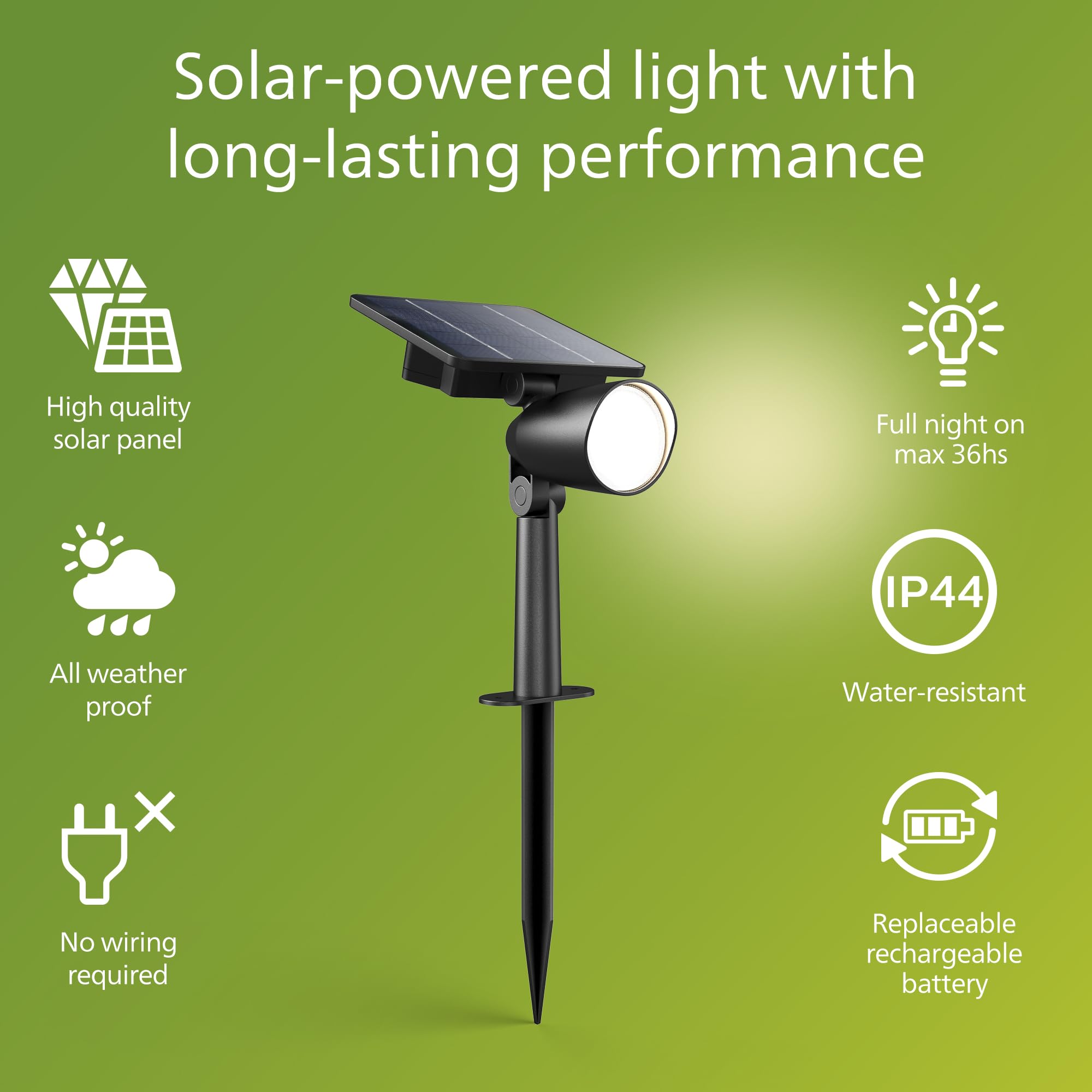 Philips Ashlyn Outdoor Solar Spot/Wall Light, 2700 K, 150 lm, Black - Image 2