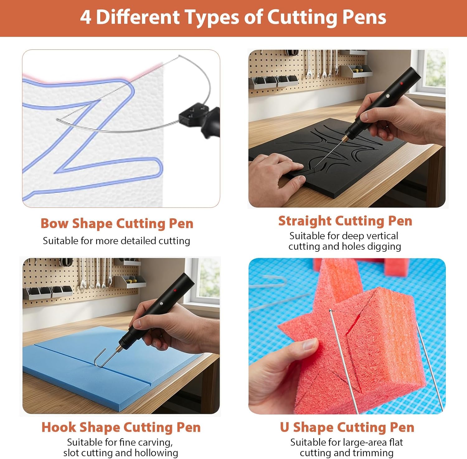 Qivine 4-in-1 Foam Cutter, 90-250V Hot Wire Knife Foam Cutter Tool, 18W Electric Styrofoam Foam Board Cutting Tool with 4 Cutting Machine Pen Power Adapter for DIY Craft, Foams Carving & Digging
