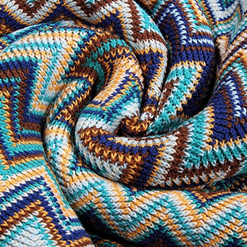 Sofaüberwurf im Bohemian-Stil, warm, dick, weich, 130 x 160 cm (Blau) – Bild 3