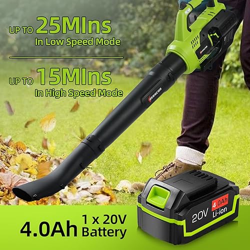 Miniatura 4 de Berscob Soplador de hojas inalámbrico, soplador de hojas a batería de 420 CFM con batería de 4.0 Ah y cargador rápido, modo de 2 velocidades,