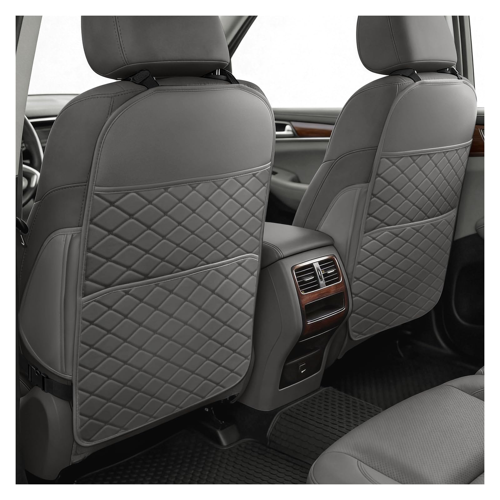 SMOQIO Seat Back Protectors for Kids, Car Kick Mats for Back of Front Seats with Large Pocket Organizer, Waterproof, Protects Against Dirt, Scuffs &