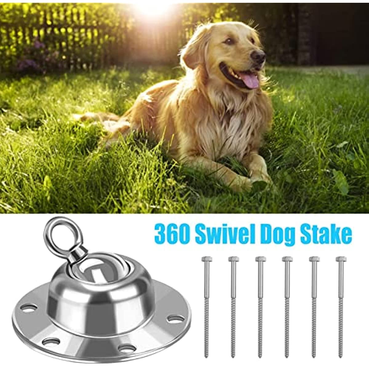 Gancio per cani girevole a 360°, resistente, resistente alla ruggine, per cani da 680,4 kg di forza di trazione, per cortile e campeggio all'aperto