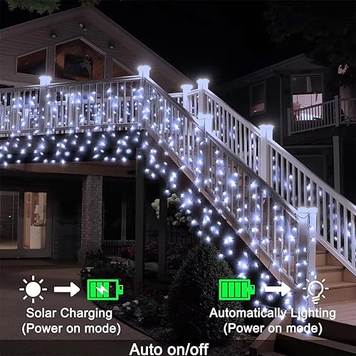 Miniatura 7 de Cortina de luces solares de Halloween moradas y naranjas para exteriores, 300 luces LED de 19.6 pies de largo x 2.6 pies de alto, cortina de luces