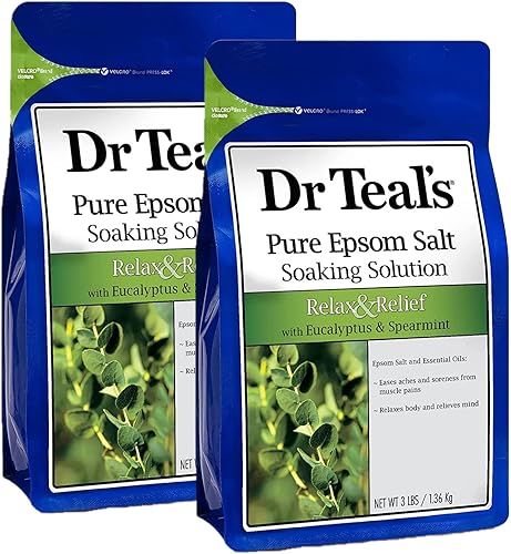 Dr. Teals Relax & Relief - Juego de regalo de solución de remojo de eucalipto y menta verde (paquete de 2, 3 libras cada uno), aceites esenciales y