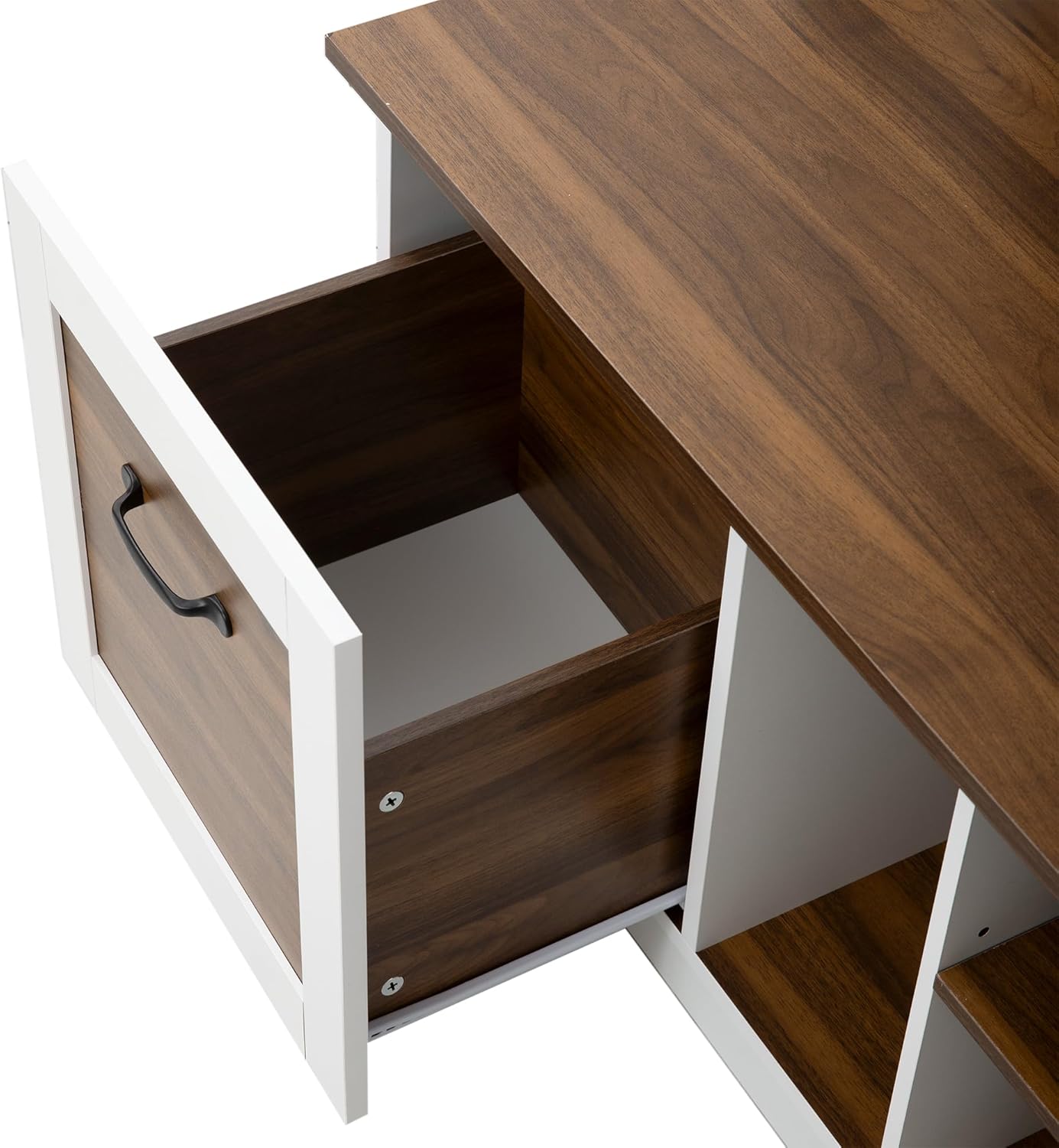 5-in-1 Entryway Bench with Coat Rack, 7 Sturdy Hooks, 2 Spacious Drawers and Adjustable Shelves, 58.8'' Wide Hall Tree with Metal Handles for Hallway, Entryway, Living Room (Brown+White)