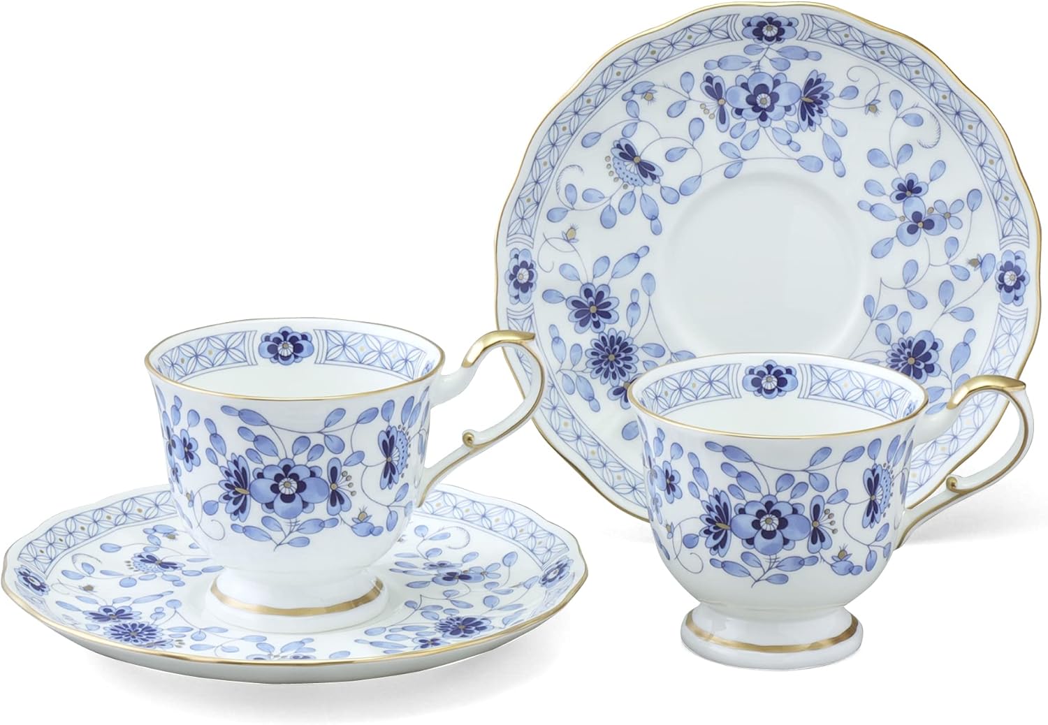 Narumi 9682-20515 Cup and Saucer Set, Milan, 7.8 fl oz (200 cc), Blue, Floral, Plum Blossom, Chintz, Pair of Coffee Cup & Saucer, Wedding Gift, Made in Japan, Gift Box Included
