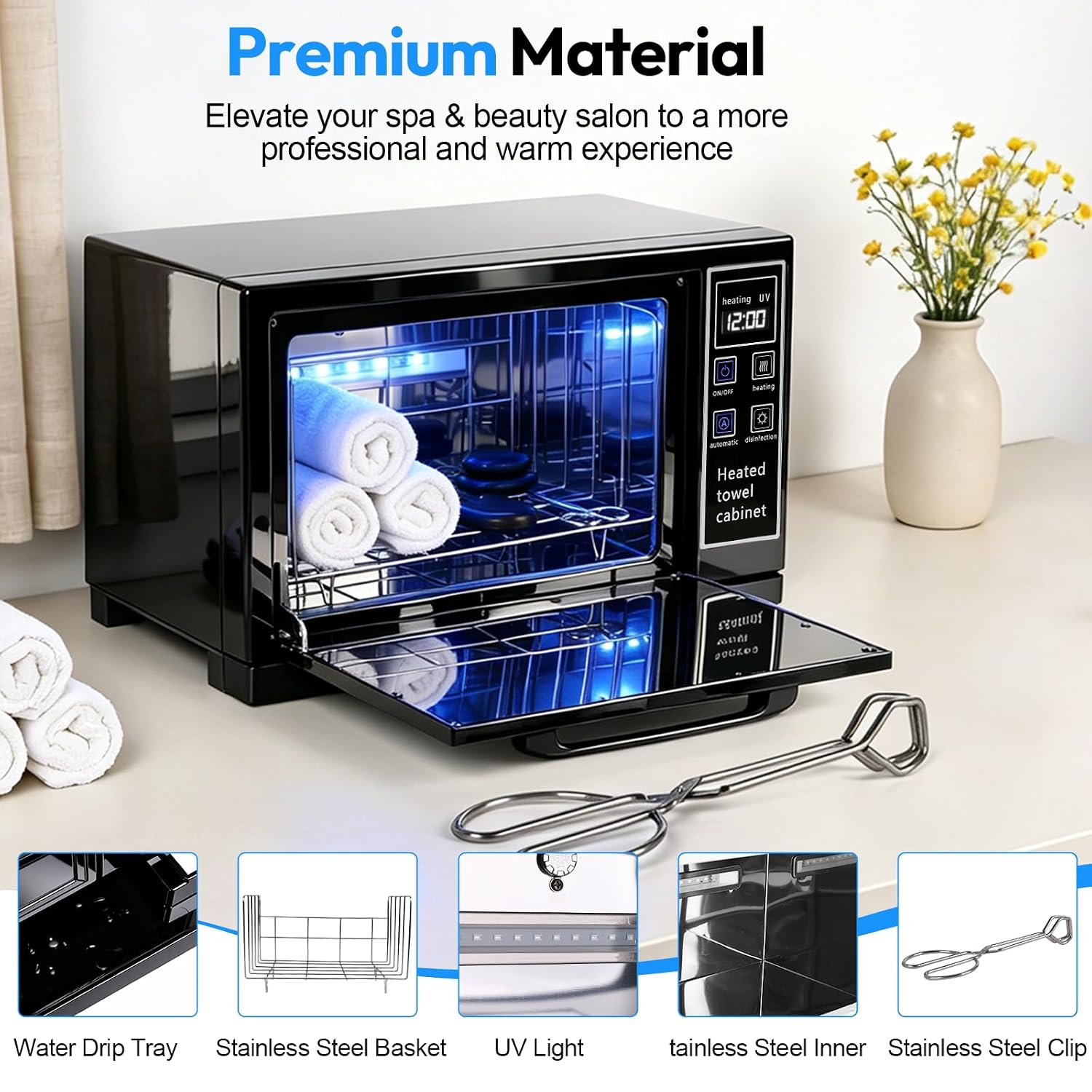 Hot Towel Warmer, 6L Heated Towel Warmers Cabinet with Clip for Spa, Salon, Home, Esthetician(Black)