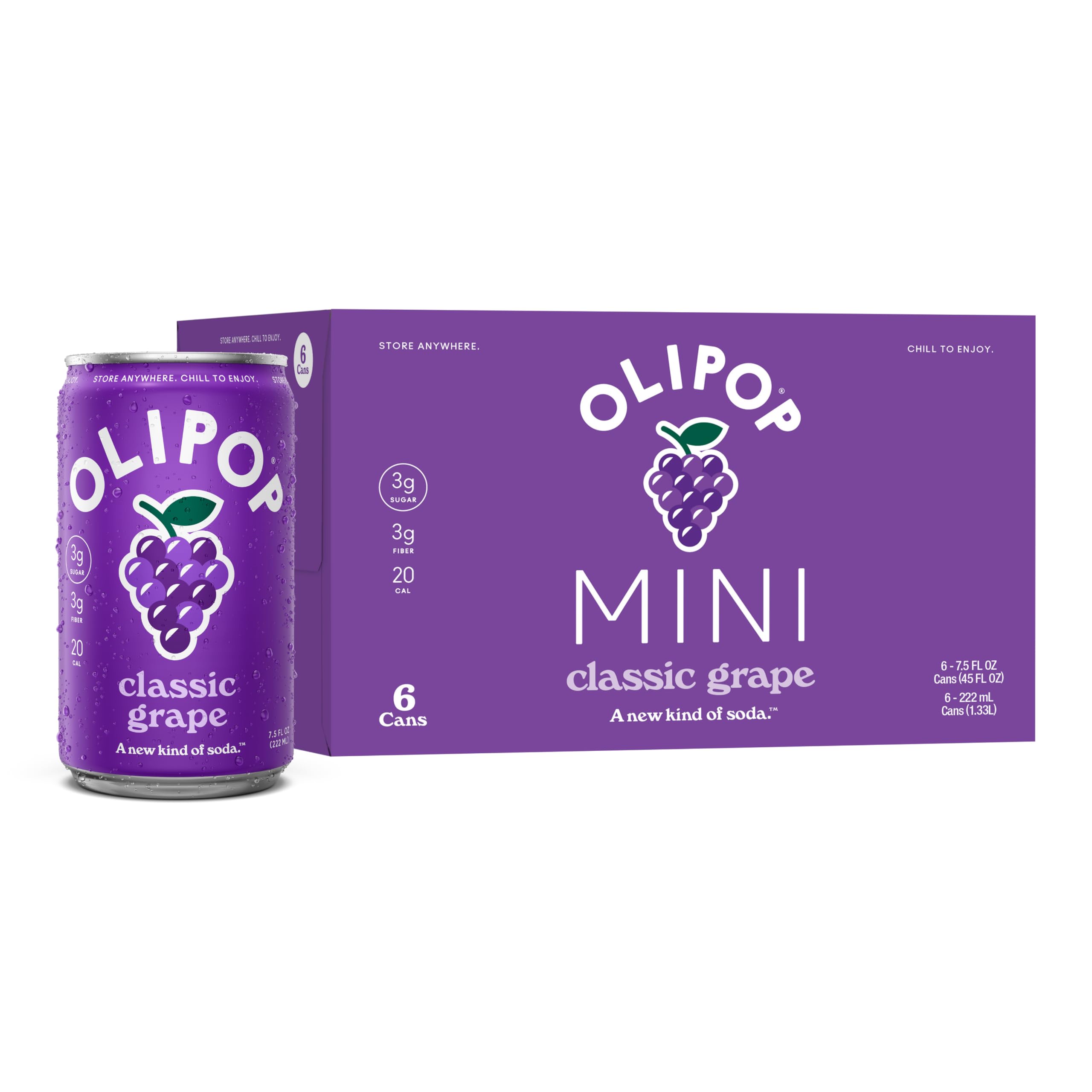 OLIPOP MINIs 3g Fiber Prebiotic Soda, Classic Grape, 7.5 fl oz, 6 Pack