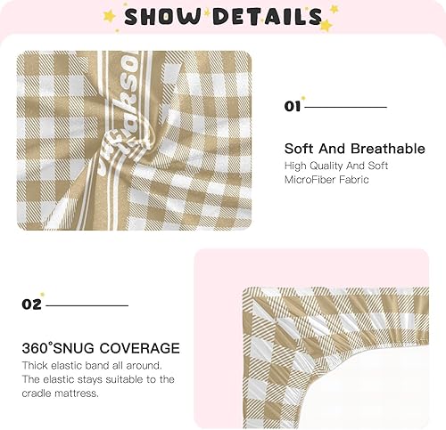 Miniatura 5 de Sábanas personalizadas para cuna de bebé, a cuadros, color caqui, suaves, transpirables, para recién nacidos, para todas las estaciones, colchón de