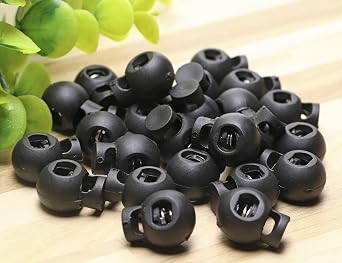 Shapenty Plastic Toggle Single Hole Spring Loaded Elastic Drawstring Rope Cord Locks Clip Ends Round Ball Shape Luggage Lanyard Stopper Sliding Fastener Buttons, Black, 25PCS, Black, Small