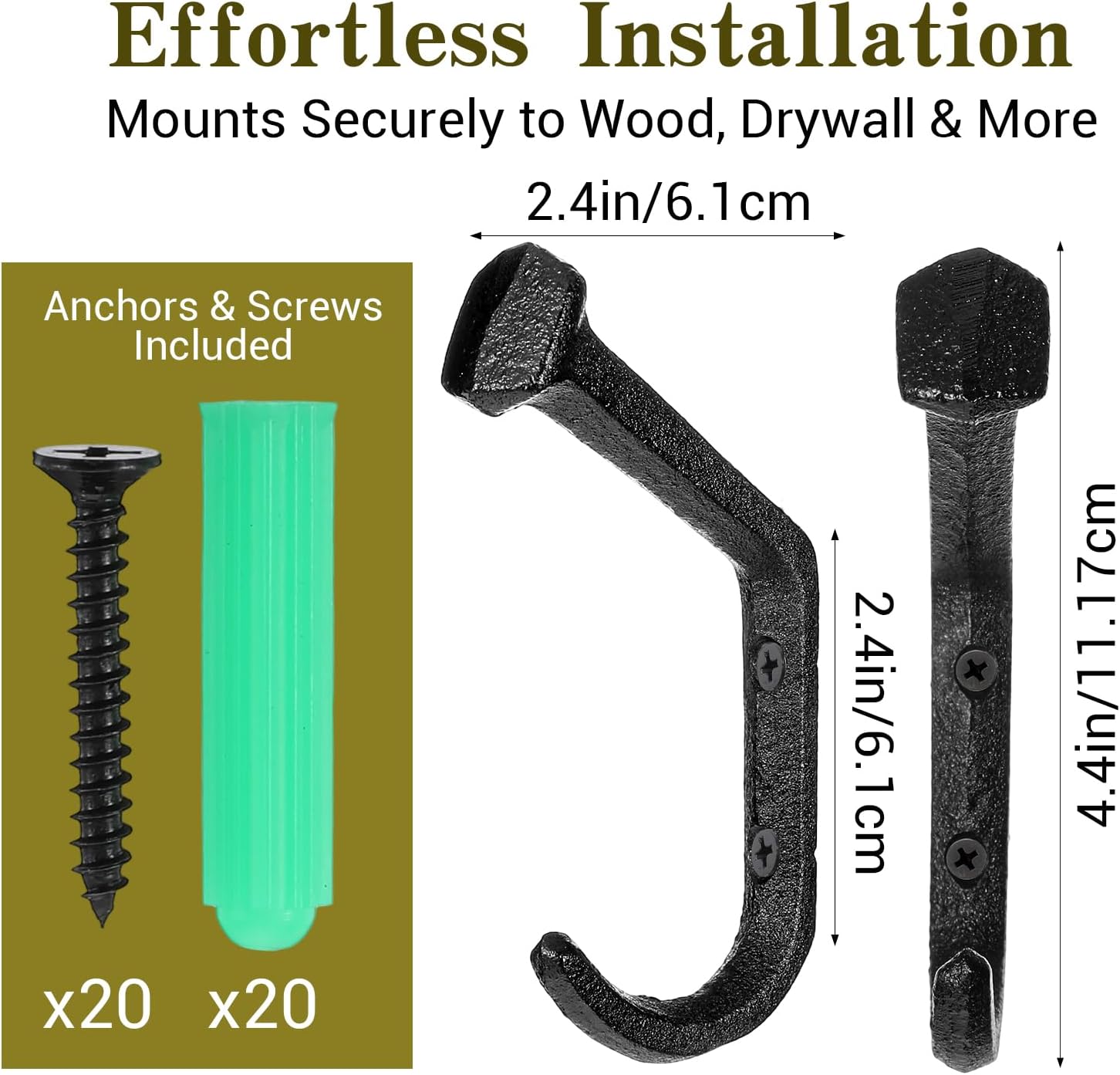 Lemecima 10 Pcs Rustic Cast Iron Hooks, Wall Mounted Vintage Railroad Spike Coat Hangers, Heavy Duty Black Farmhouse Hooks for Hanging Coats, Clothes, Hats, Bags, Scarves, Towels, Keys