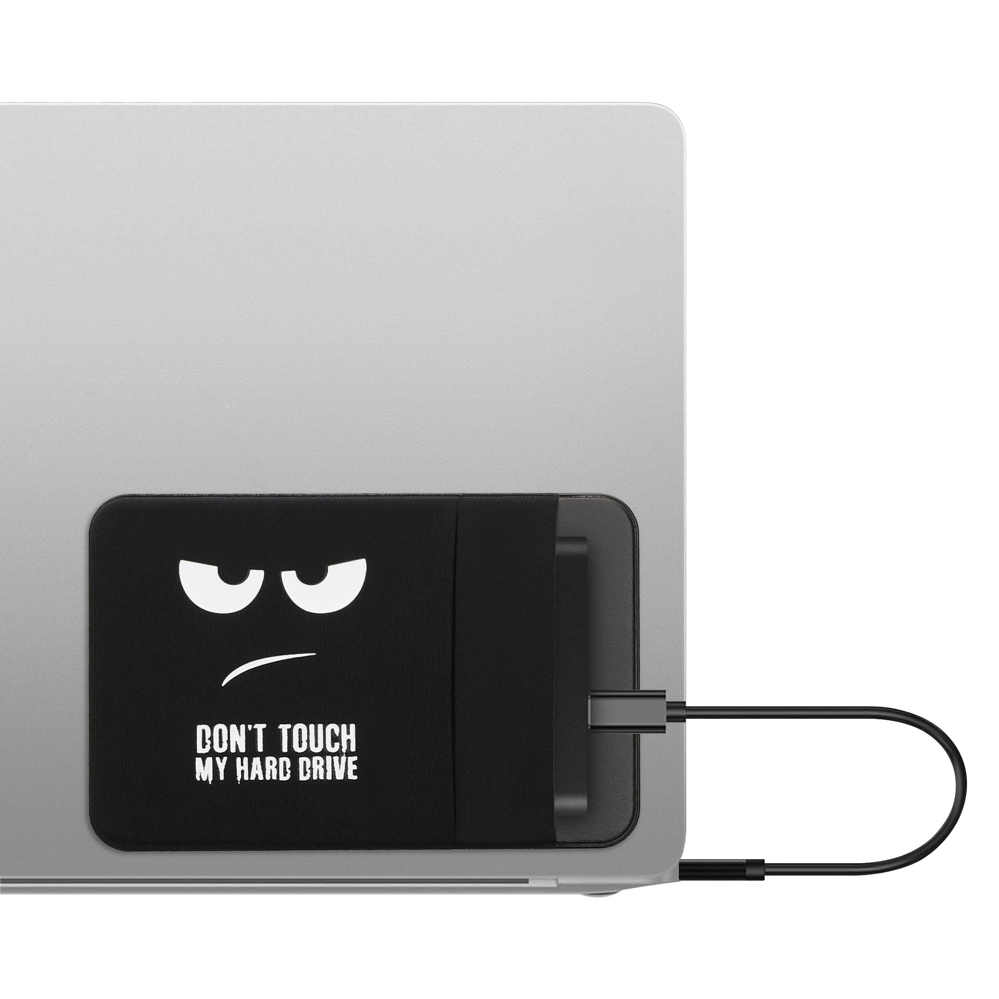 kwmobile Tasche kompatibel mit SanDisk Portable SSD, Samsung T7, Crucial X8, HDD - Halterung für Externe SSD Festplatte - 13x8cm - Elastisches Case Hülle selbstklebend - Don't Touch My Hard Drive