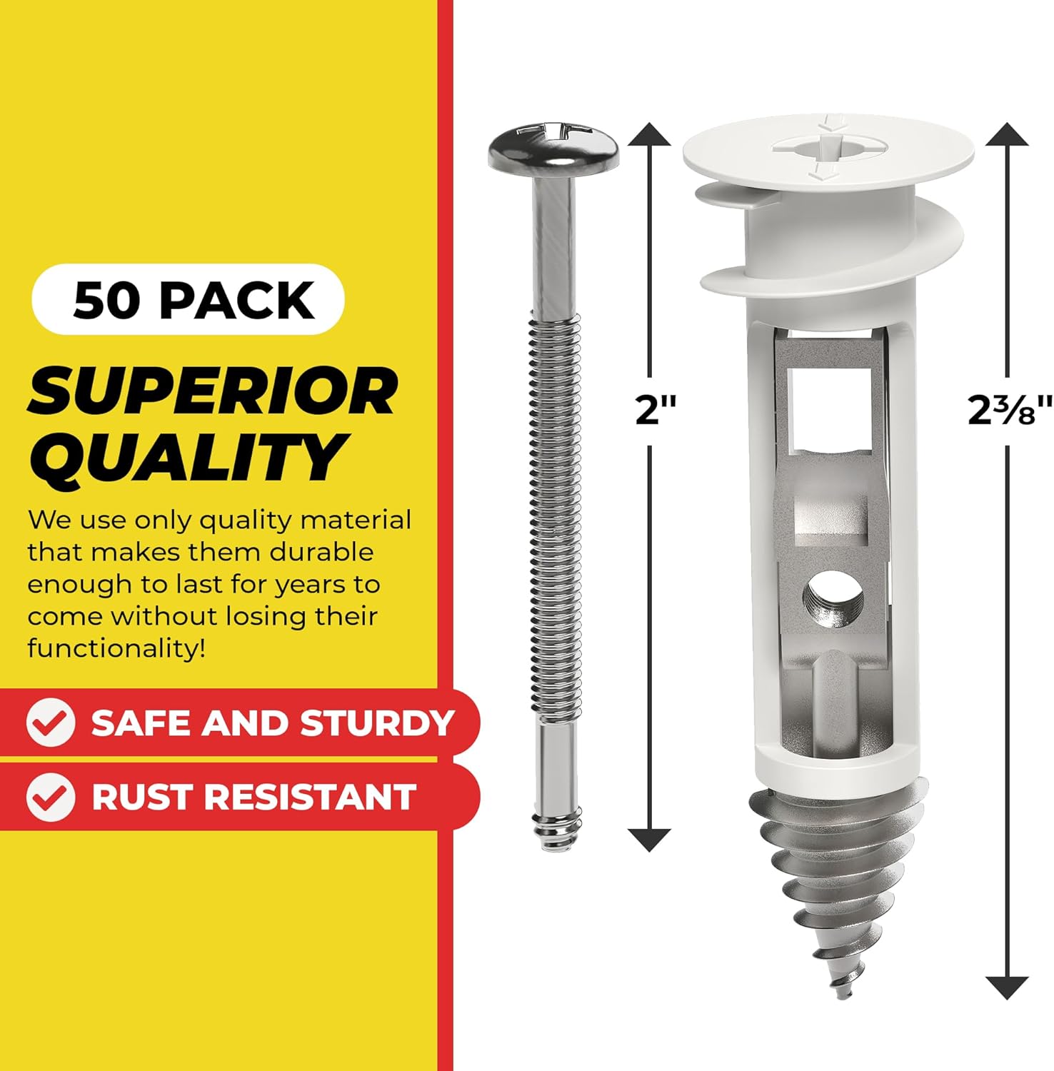 Heavy Duty Drywall Anchors and Screws Kit Including Toggle Anchors & Screws Durable Zinc Plastic Self Drilling Drywall Anchors for Hanging Pictures & More (50 Pack)