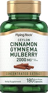 Piping Rock Ceylon Cinnamon Gymnema Mulberry Complex | 2000mg | 180 Capsules | Herbal Supplement | Concentrated Extract | Non-GMO, Gluten Free