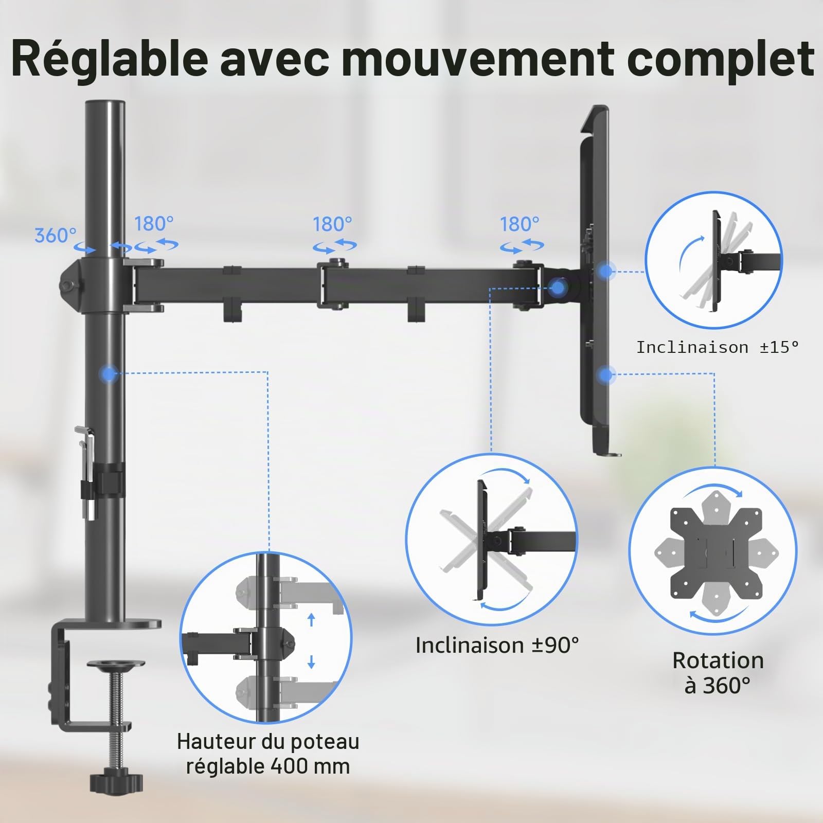 Suptek Support Écran PC avec Plateau pour Ordinateur Portable, Support Moniteur LCD/LED, Rehausseur d'Écran Bureau