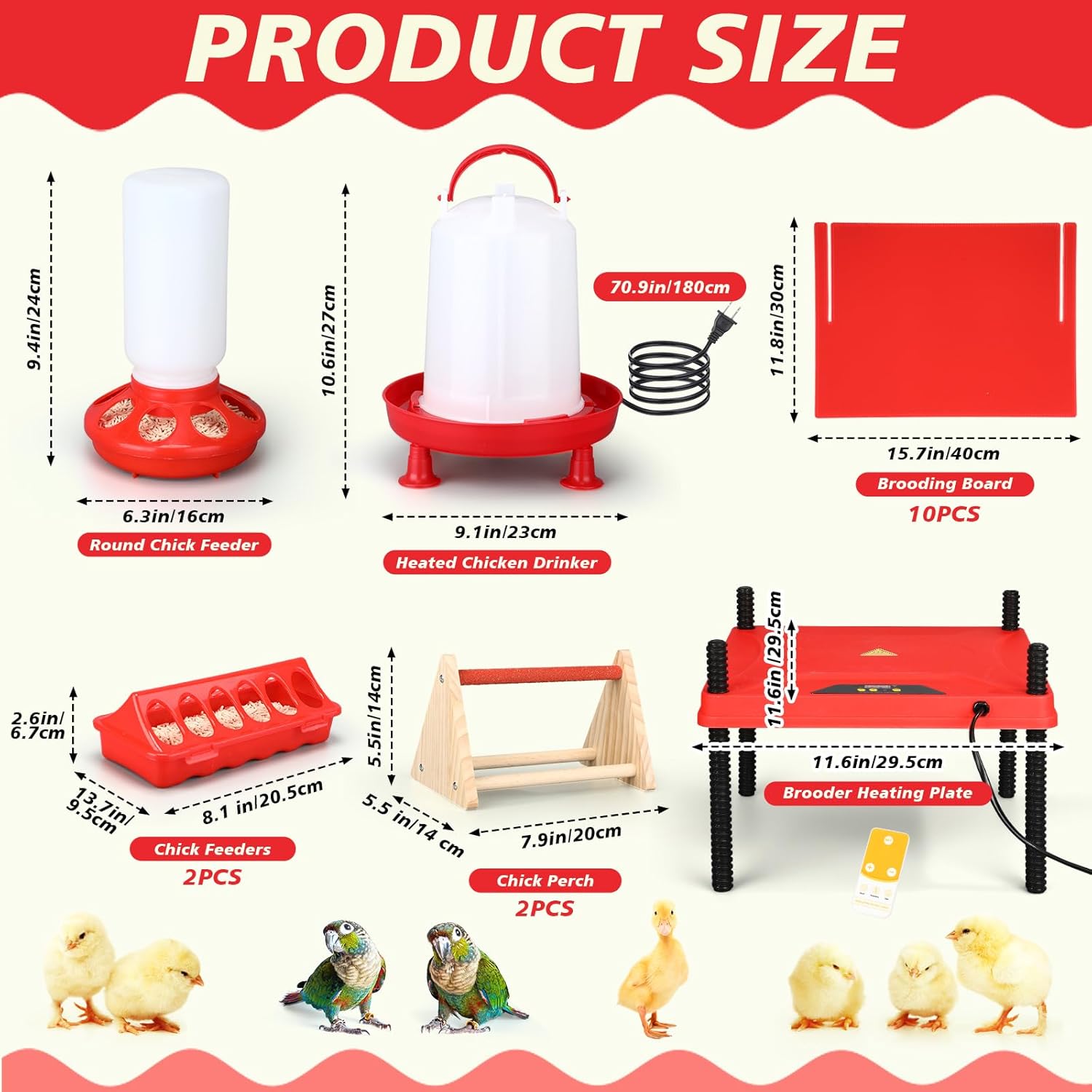 8 Pcs Brooder Box for Chick Starter Kit Include Brooder Heating Plate Chicken Pen Chicken Waterer Feeder Perch Flip Top Poultry Feeder Brooding Box Heat Poultry Waterer for Chick Duck