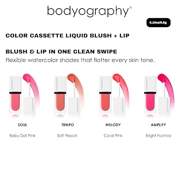 Bodyography Color Cassette Liquid Blush and Lip Tint - Multi Tasking Liquid Blush and Lip Product - Tempo