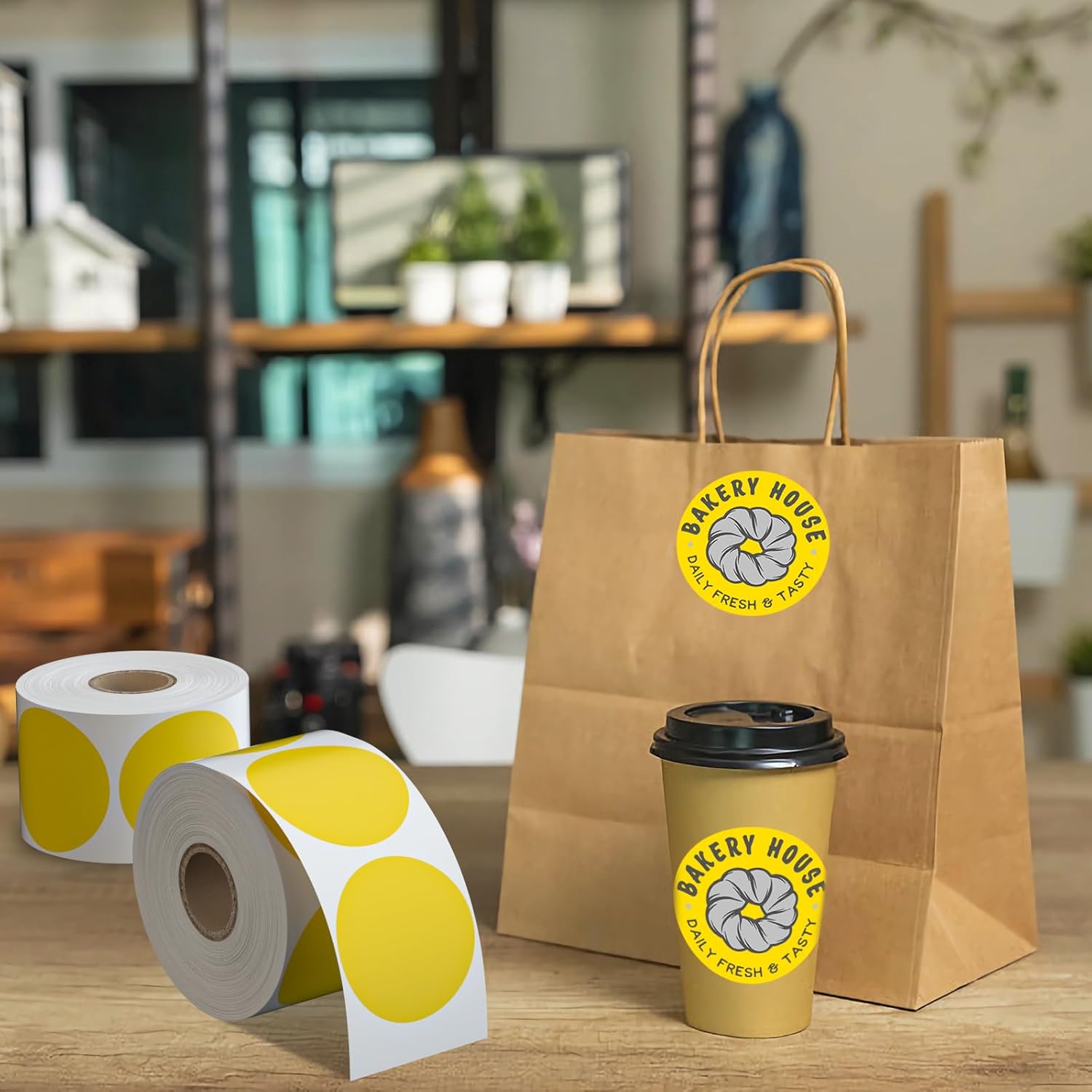 Circle Direct Thermal Labels, Thermal Printer Labels for Name Tag, DIY, QR Code, Self-Adhesive Address Stickers, Bright Yellow Sticker Labels Compatible with Zebra, Rollo, MUNBYN,(750 Labels/1 Roll) - Image 2