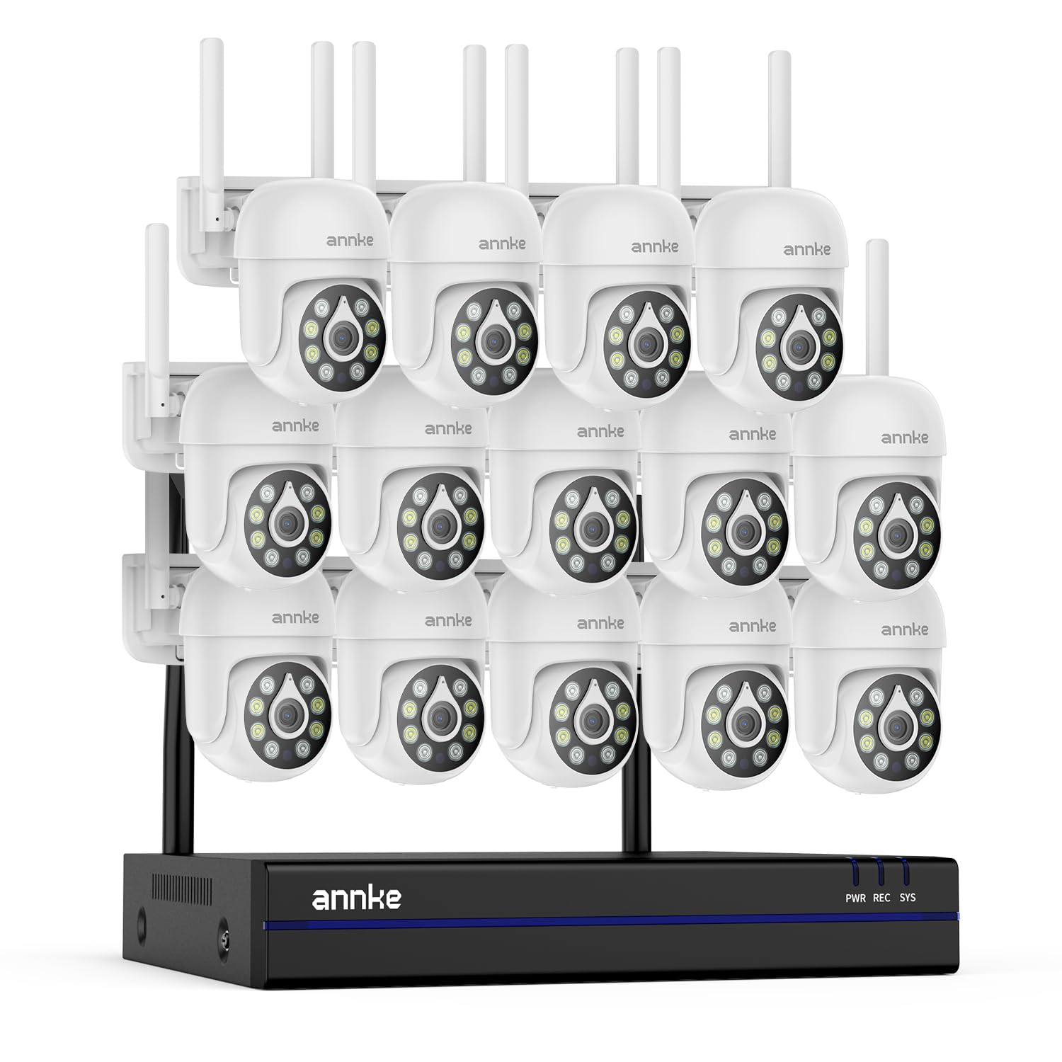 ANNKE Set di telecamere di sorveglianza da 5 MP, per esterni, Wi-Fi, 16 CH 4 K NVR con 14 telecamere PT, visione notturna a colori, audio bidirezionale, riconoscimento intelligente delle persone