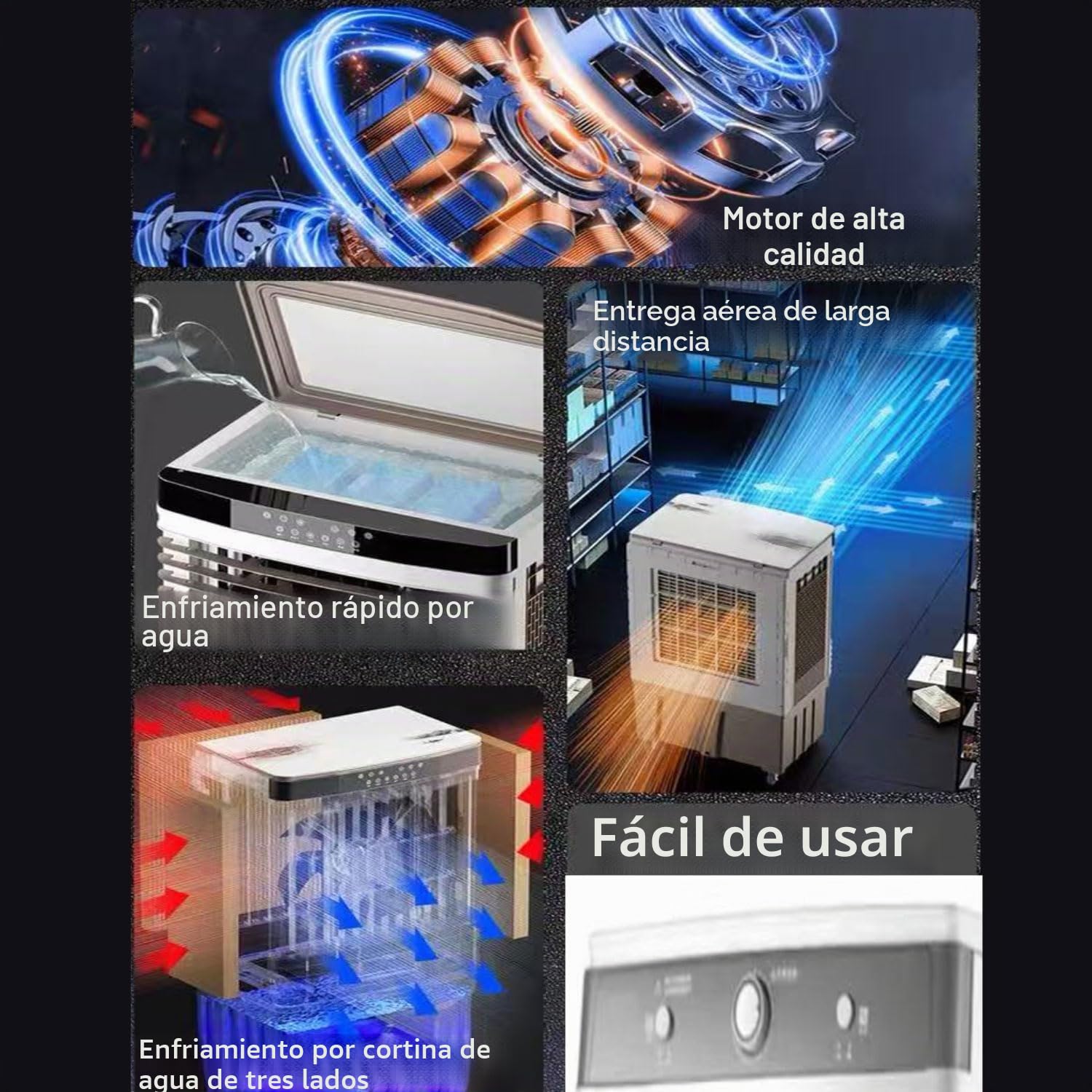 Aire Acondicionado portátil de 40 L con Sistema de enfriamiento evaporativo, Ventilador, Control Remoto, 3 velocidades y 3 Modos, Temporizador de 7.5 Horas, Unidad móvil de Aire AC