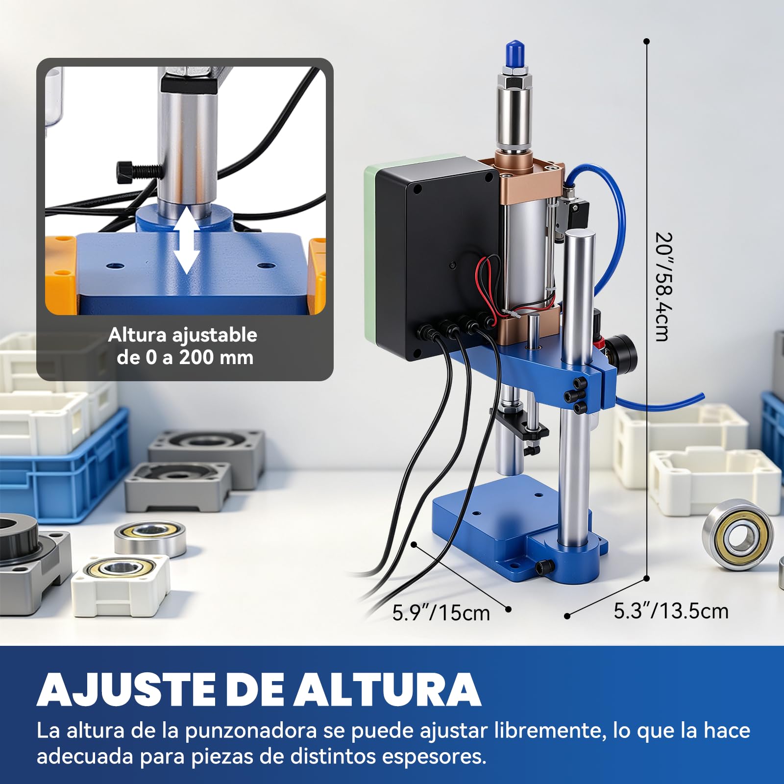 YUCHENGTECH Prensa Punzonadora Neumática con Controlador con Pantalla | Capacidad 200 kg,Un Solo Cilindro,Rango de Presión 0,7–0,8 MPa,Control Doble,Altura Ajustable,Múltiples Usos
