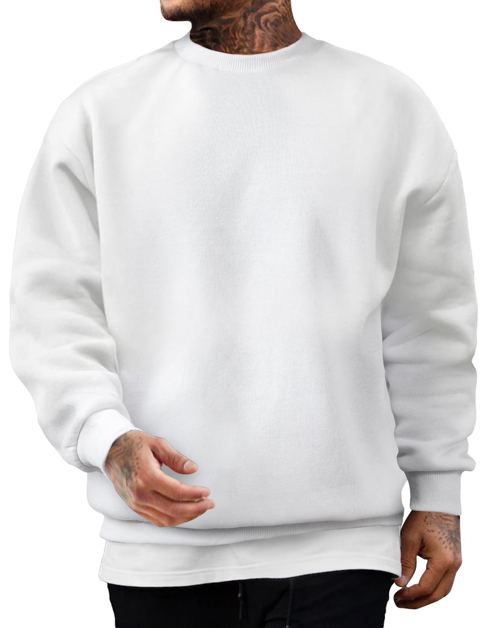 JMIERR Herren Fleece Sweatshirt Crewneck Baumwolle Pullover | Fleece gefüttertes Crewneck Sweatshirts mit Rippkragen, Manschetten, Saum, Maschinenwasche