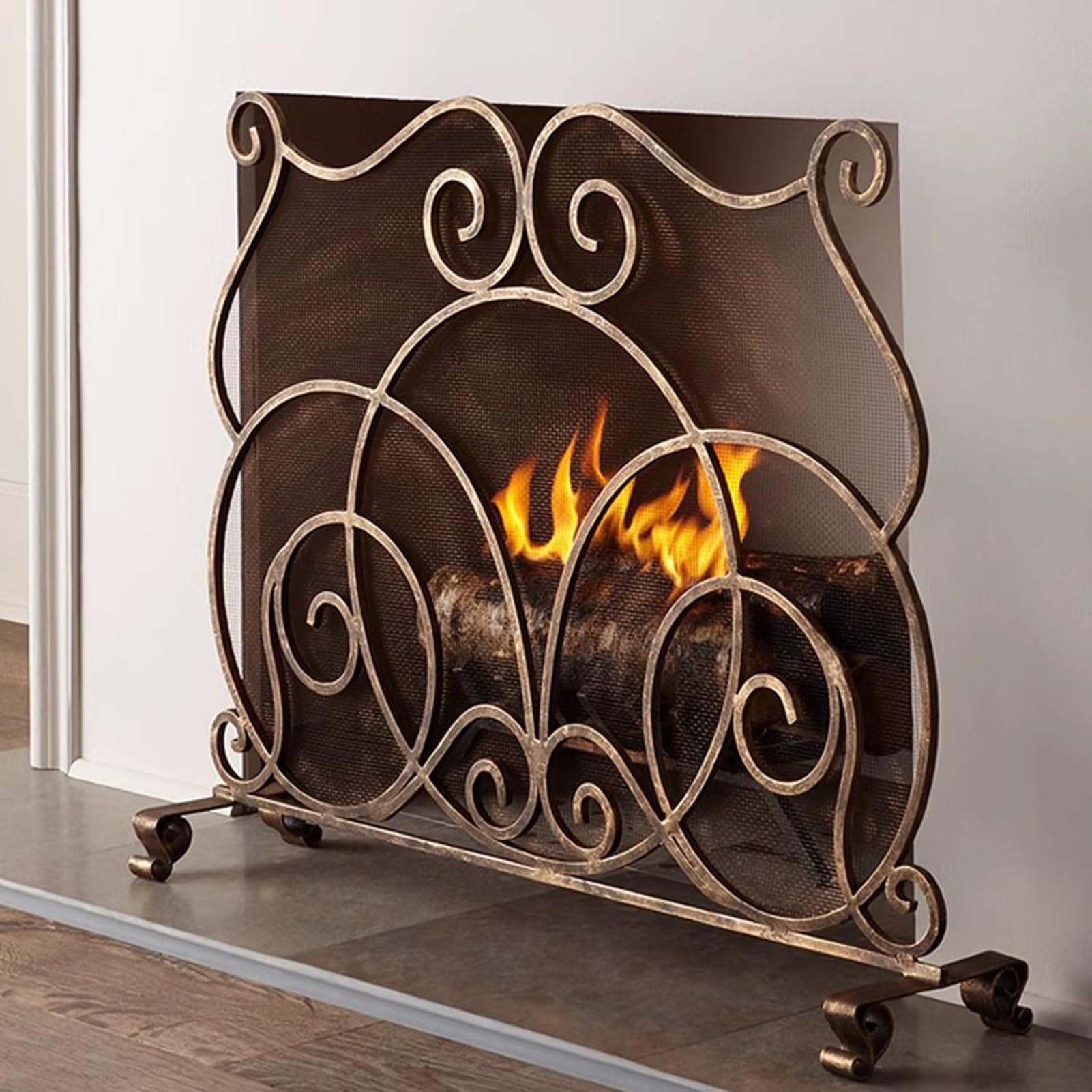 Salvachispas Chimenea Pantalla de Chimenea Independiente, Protector de Leña, Protector de Chispas de Hierro de un Solo Panel, Barrera a Prueba de Fuego para Hornos de Granja