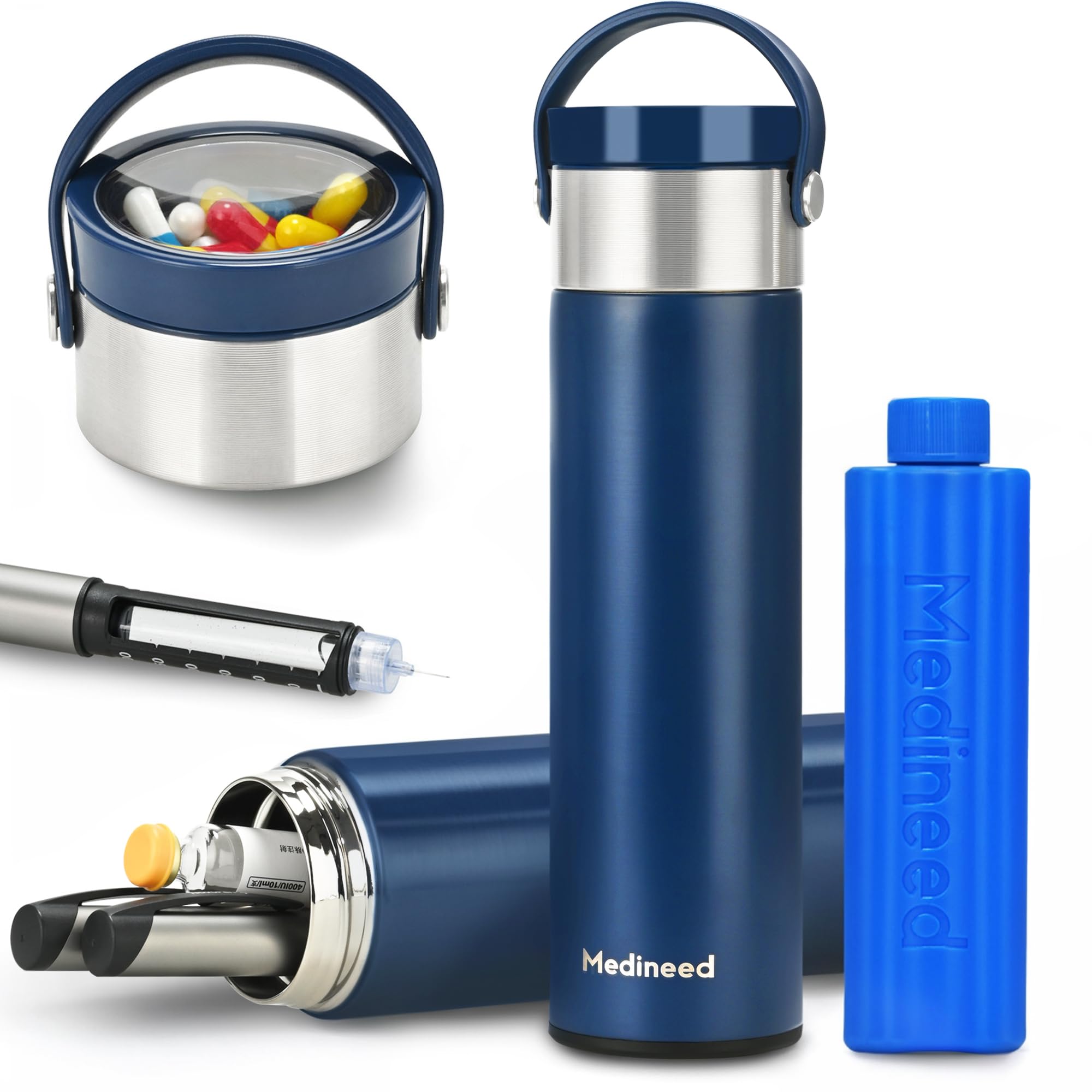 Insulin Cooler Travel Case, 60H 3 Pens Diabetes Travel Case Travel Medicine Organizer, Medication Cooler for Travel Diabetes Care, Travel Medicine Kit with TSA Approved Ice Packs (Blue)