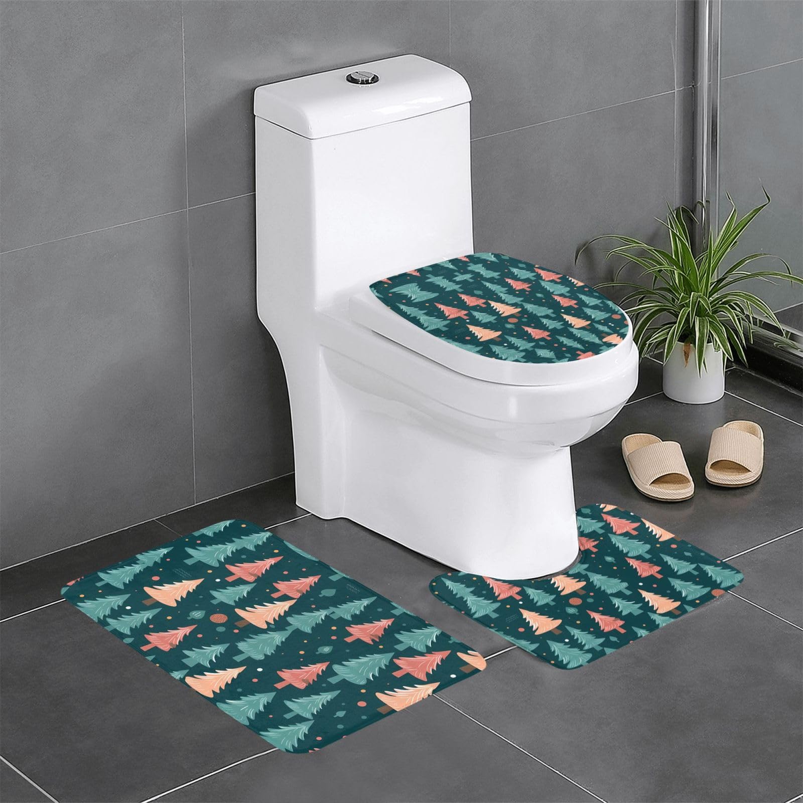Tapis de salle de bain antidérapants au design arbres de Noël pour coiffeuse et WC chic