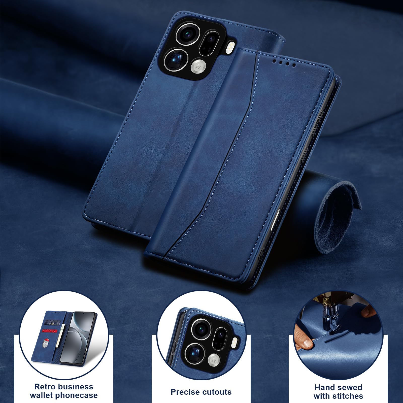 Jasonyu Funda para OPPO Find X9 Pro,Cuero PU Carcasa,Tipo Libro Flip Case con Tarjetas y Cartera,Soporte Plegable,Cierre magnético,Capa (Azul) — view 7