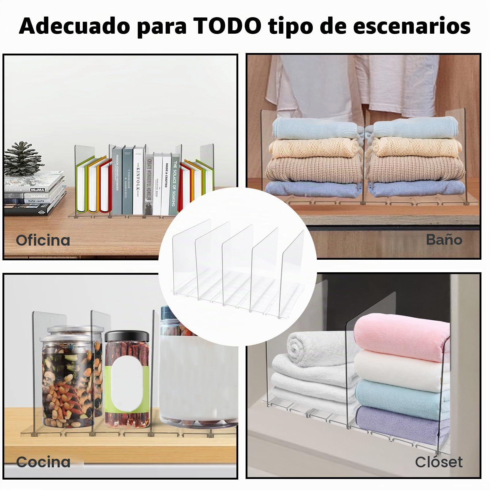 Les-Theresa 5 Piezas Organizador de Bolsos Transparente, Separadores de Armarios para Ropa Separadores de Estantes Armario Separador Bolsos Armario Ajustable, para Escritorios de Cocina de Dormitorio