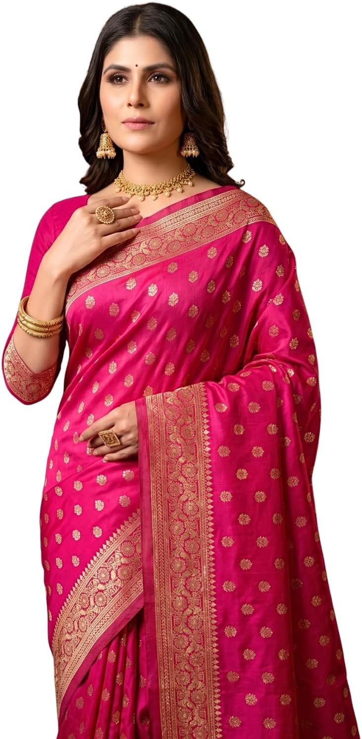 C J Enterprise Women's Pure Kanjivaram Silk Saree Soft Design With Blouse Piece For Wedding (Pari124-51)