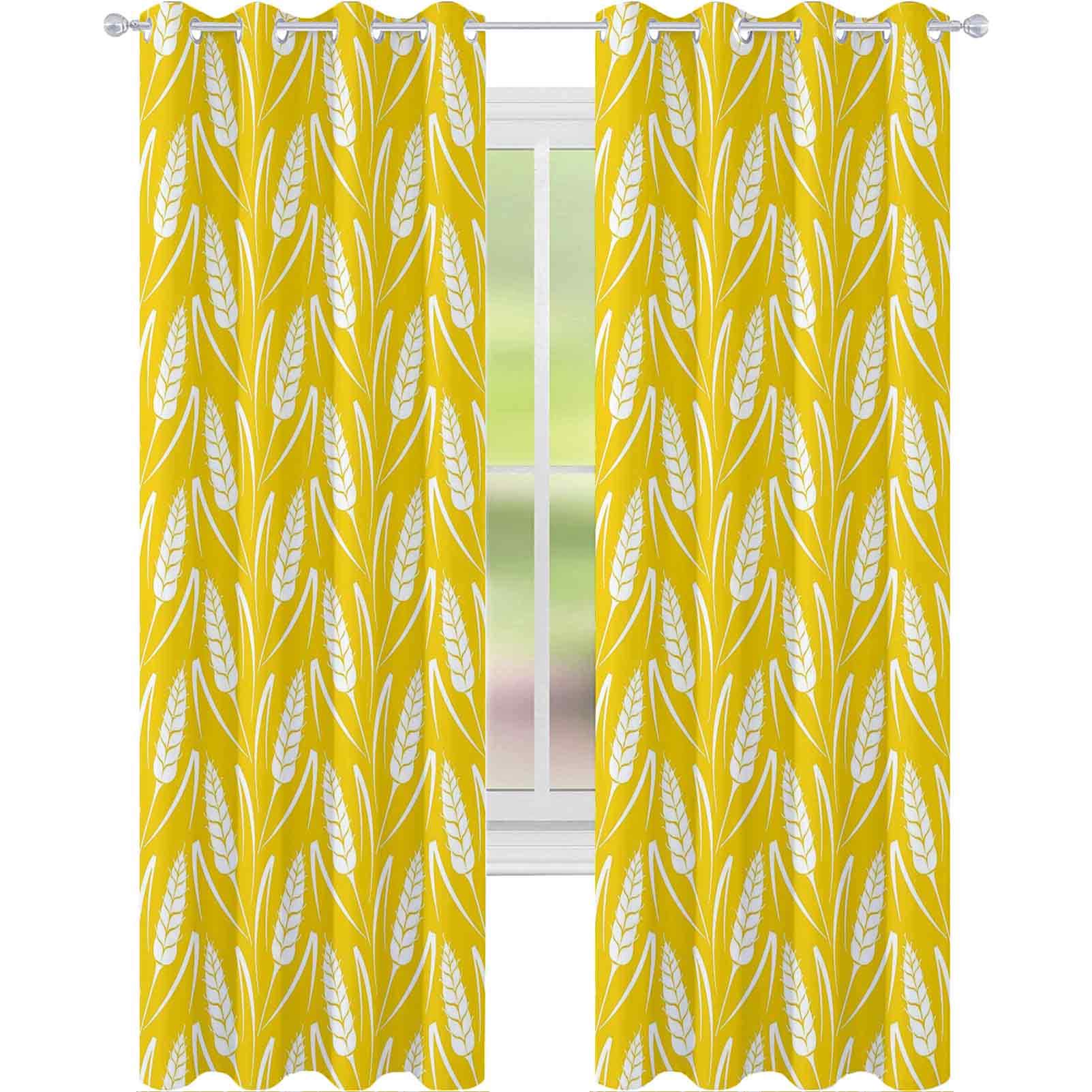 Room darkened insulation grommet curtain, Growing Rye Field Silhouettes of Wheat Ears Whole Grain Natural, W96 x L96 Inch Window Curtain for Living Room, Earth Yellow White