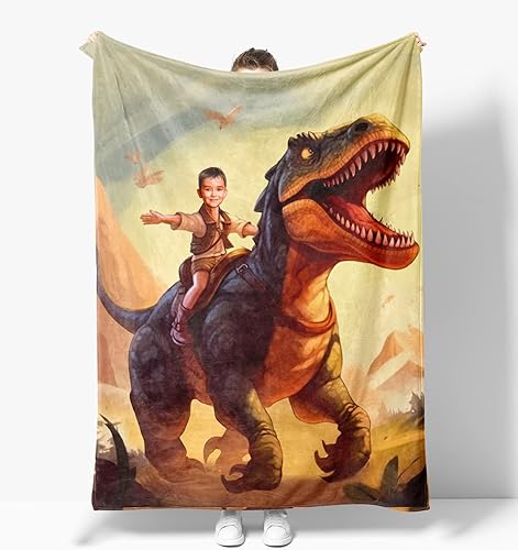 Manta personalizada de dinosaurio jurásico de velociraptor para niños, regalo personalizado de dinosaurio