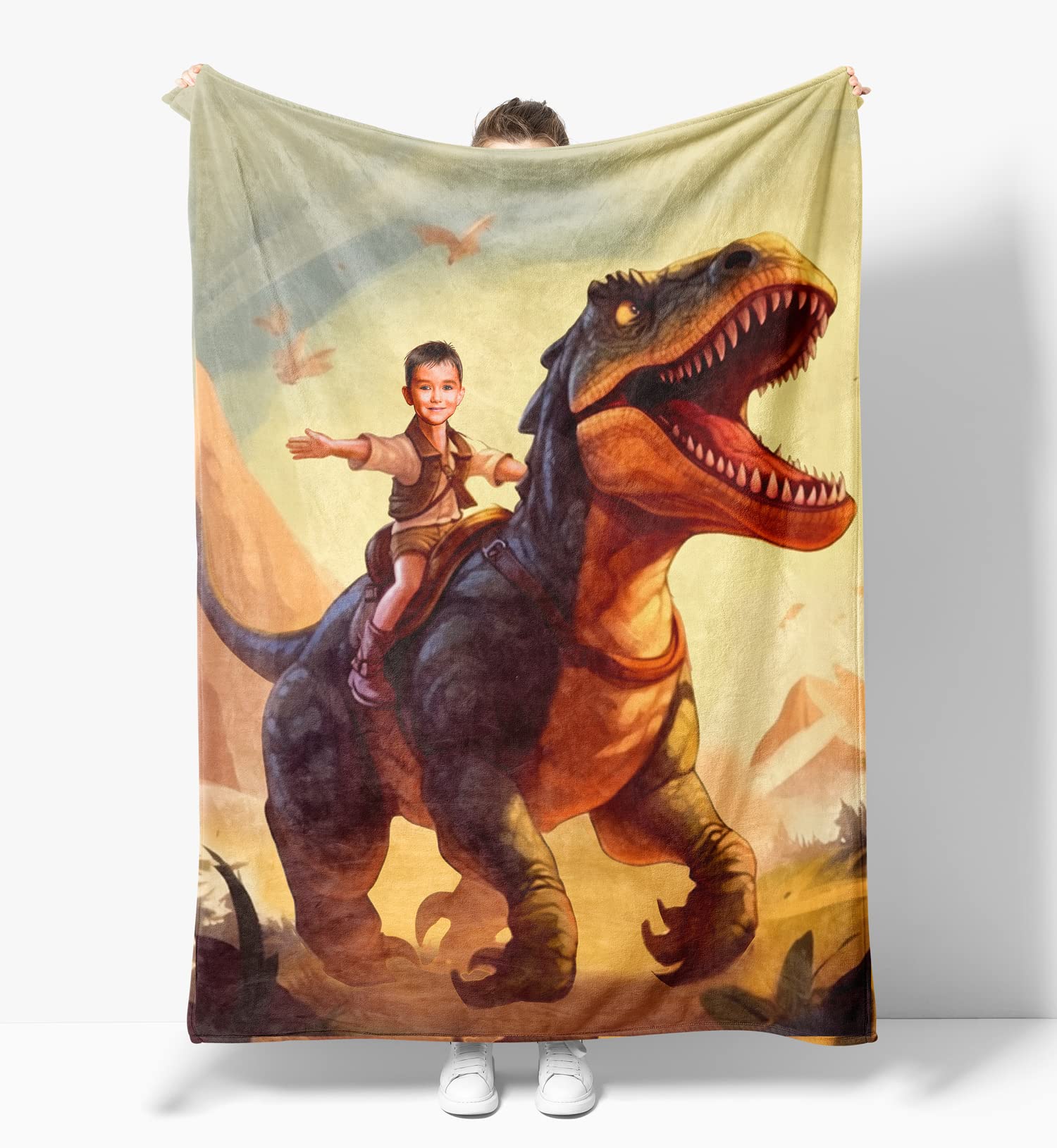 Personalized Dinosaur Blanket Photo Face Blanket Alphabet Dinosaur Birthday Gifts for Boys