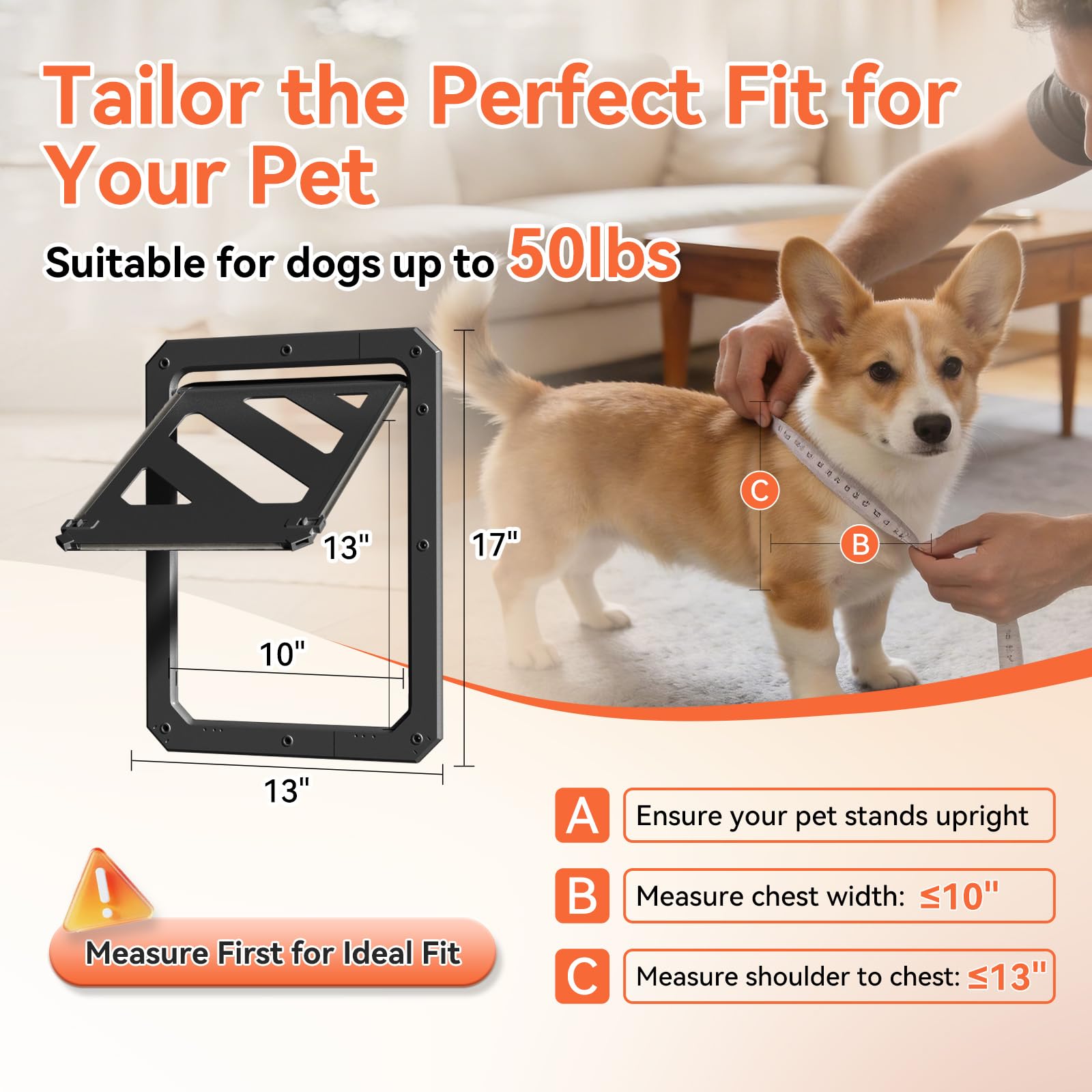 LIBBEPET Zanzariera per porta per cani, con serratura a 2 vie, con chiusura magnetica, telaio in ABS rinforzato, per cani fino a 22,7 kg, passaggio interno 25,4 x 33 cm, nero