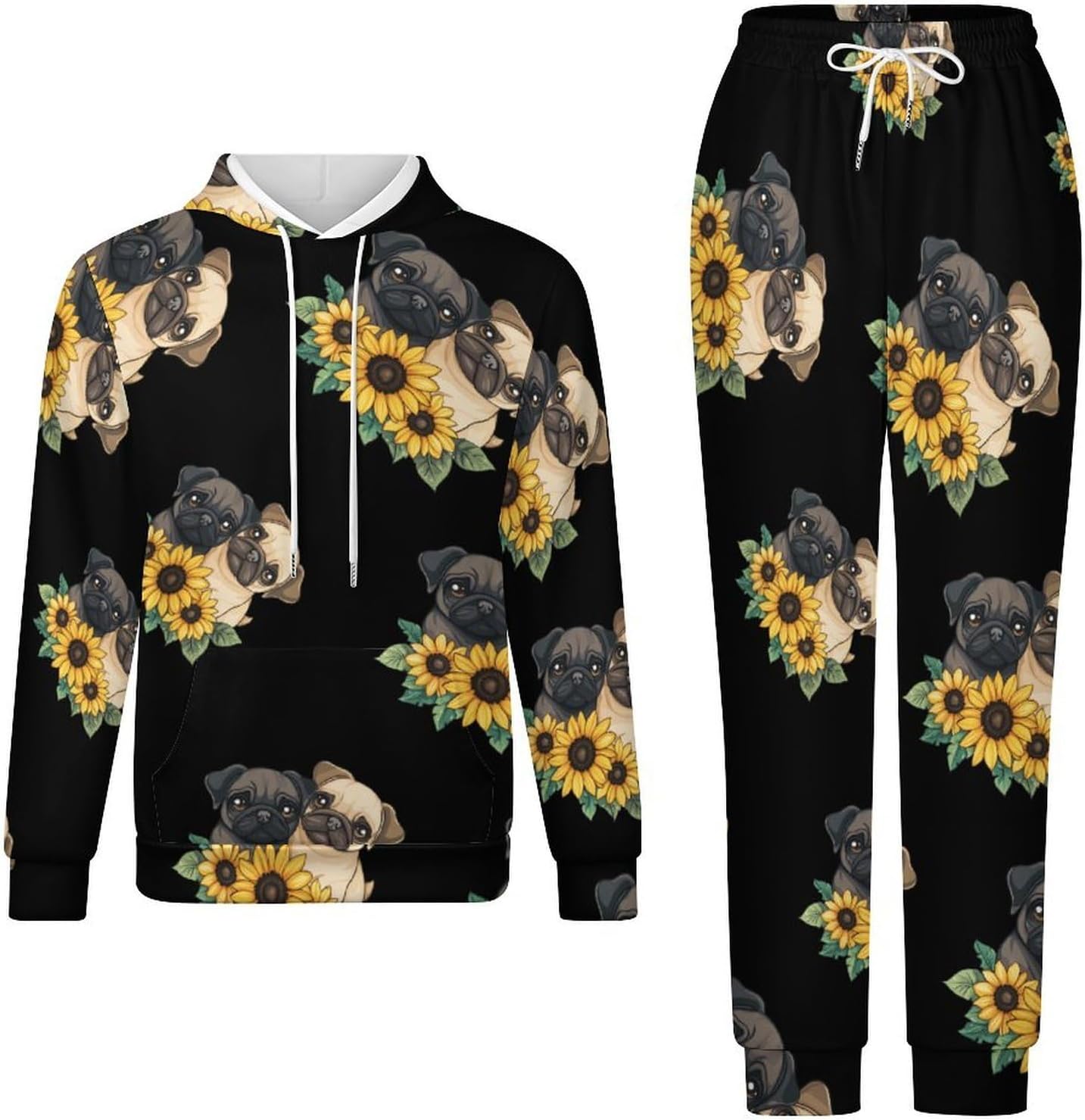 Sunflower Pug 2 Piece Tracksuits Sports Jogging Sweatsuits Set for Men Women