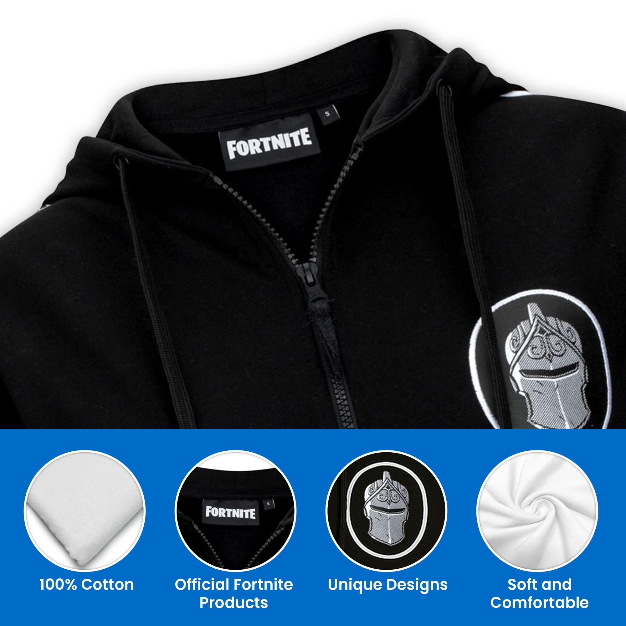 Fortnite - BLACK KNIGHT - Gaming Design ADULT Felpa con cappuccio - Giacca con cappuccio unisex a maniche lunghe nera taglie S-XL