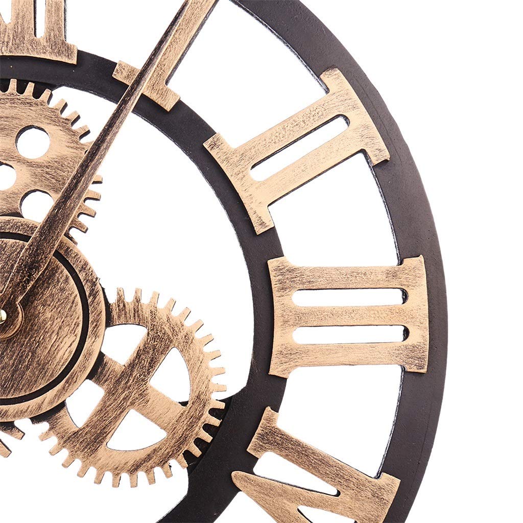 Reloj de pared grande de metal Números romanos Engranaje Reloj de pared Estilo americano Viento industrial Movimiento silencioso de madera Relojes de pared para cafetería Loft Bar del hotel Oficina Sa