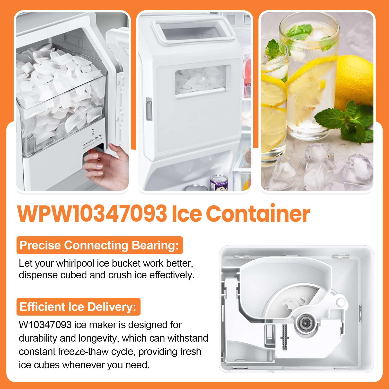 Whirlpool Refrigerator Ice Maker Ice Part #WPW10347093 Major