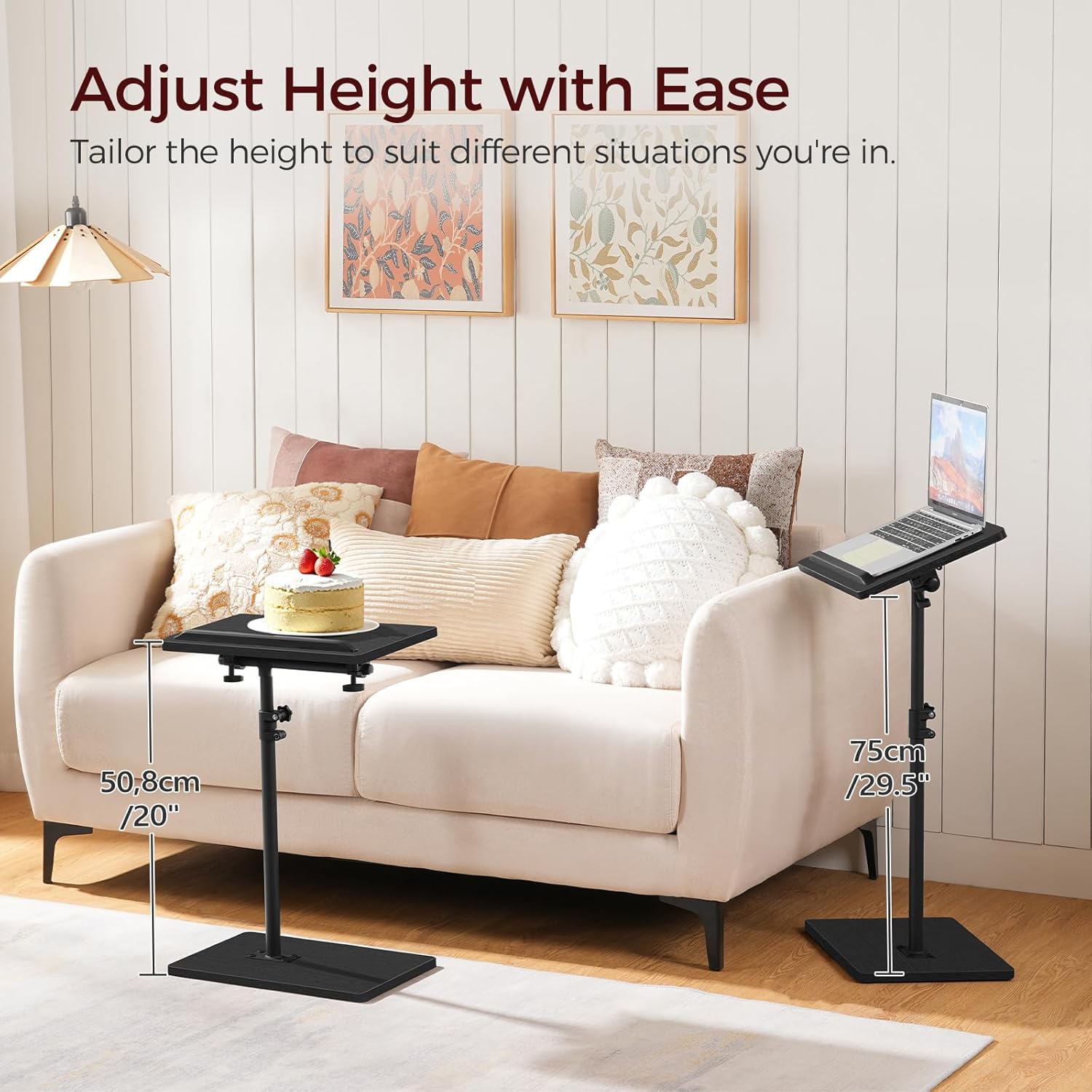 MAHANCRIS TV Tray Table, Height Adjustable TV Trays with 360° Swivel, Space-Saving Side Table for Couch, Multi-Functional Sofa Table with Anti-Slip Bar, Bedside, Black ETBK4501