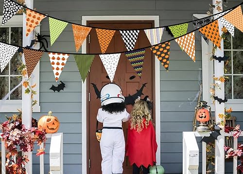 Miniatura 3 de Banderín de tela para decoración interior y exterior de Halloween, banderas triangulares, letrero de calabaza, divertida guirnalda de banderines