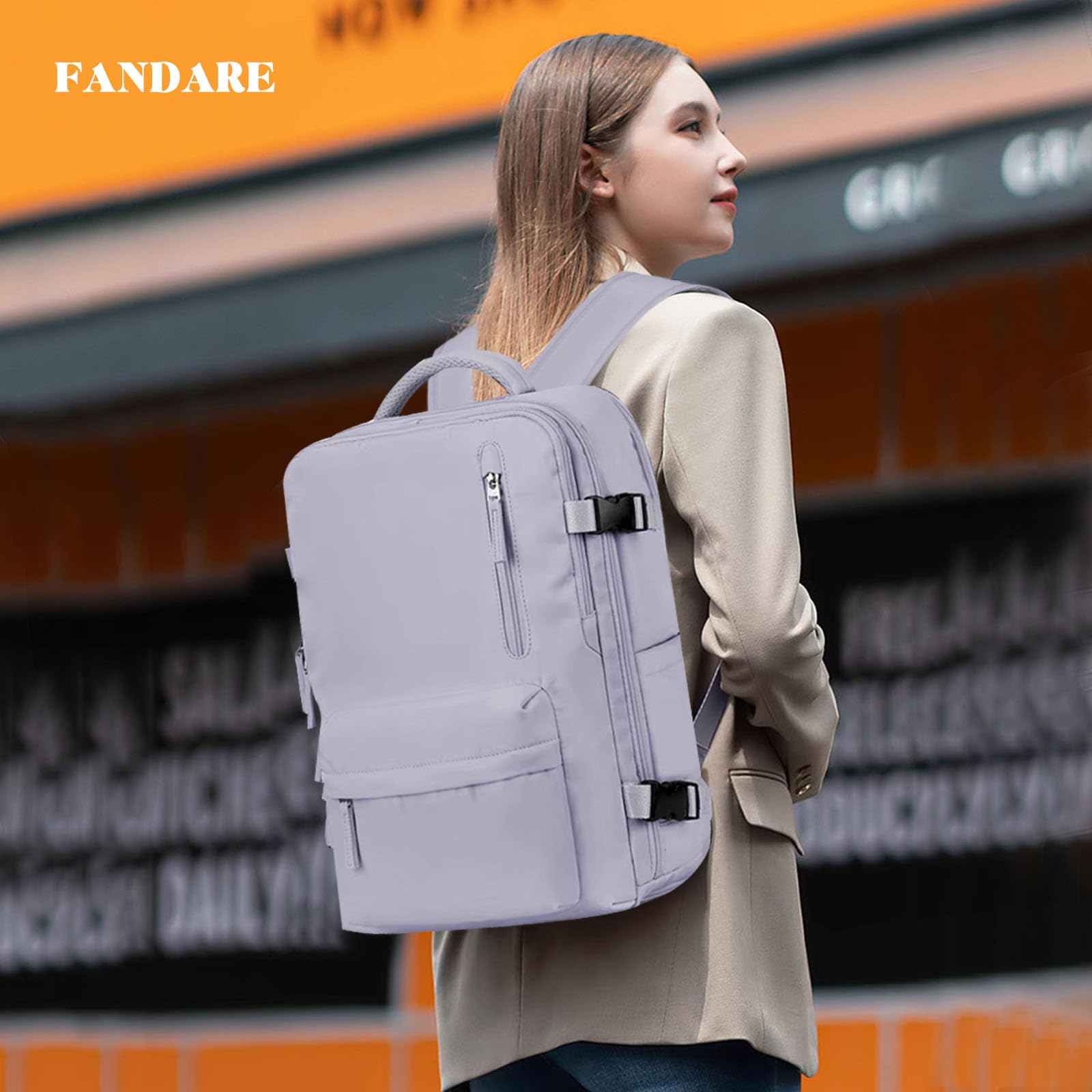 FANDARE Mochila Impermeable para Portátil de 15.6 Pulgadas Gran Capacidad de Viaje Antirrobo para Zapatos Morado